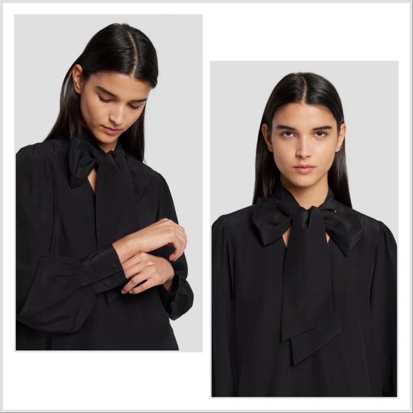 💕Beautiful Black Silk Relaxed Bow Blouse 7 For All Mankind💕 - Picture 2 of 5
